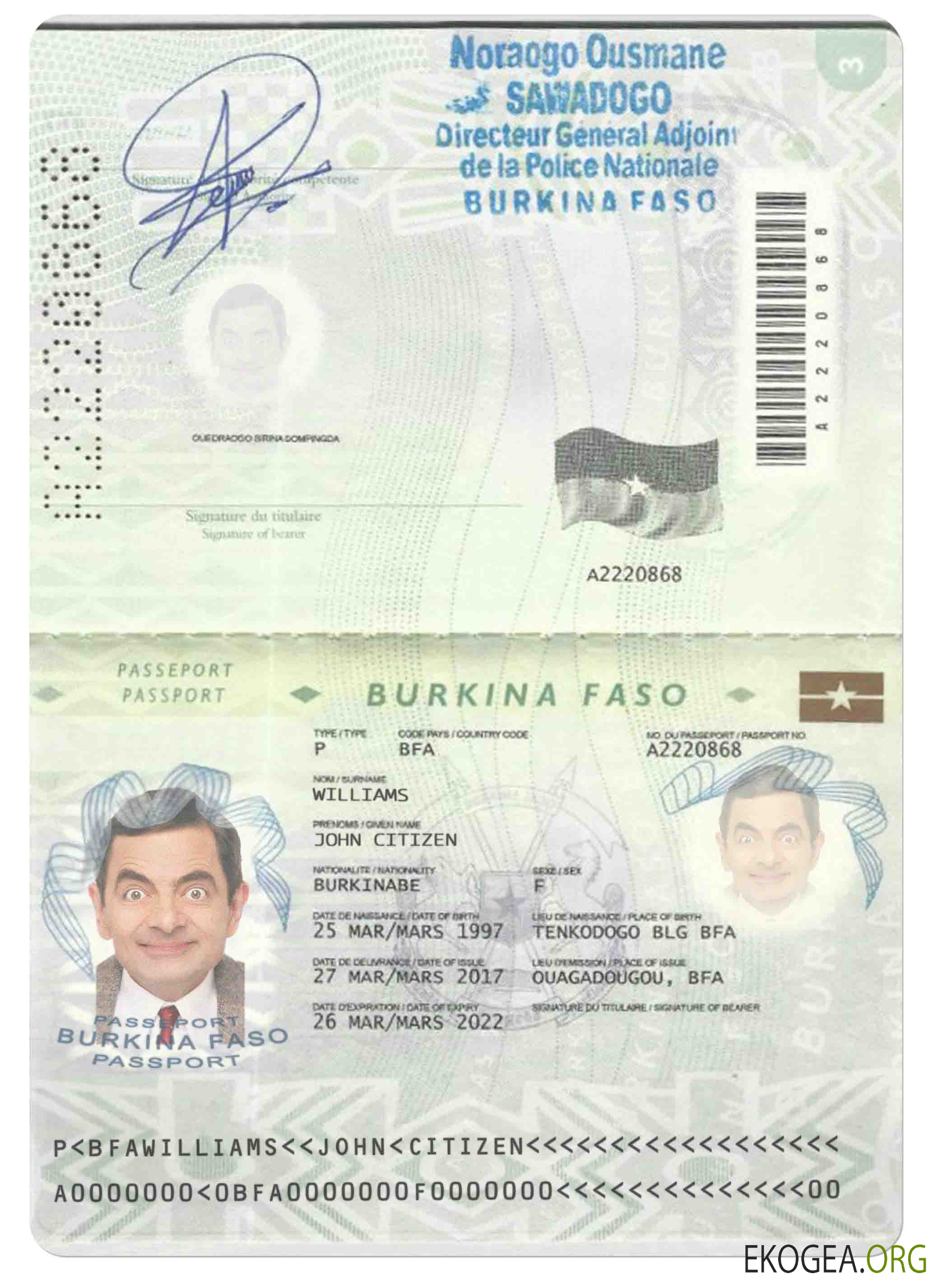 Modèle de passeport BURKINA FASO au format PSD, entièrement modifiable (2008 – 2018)